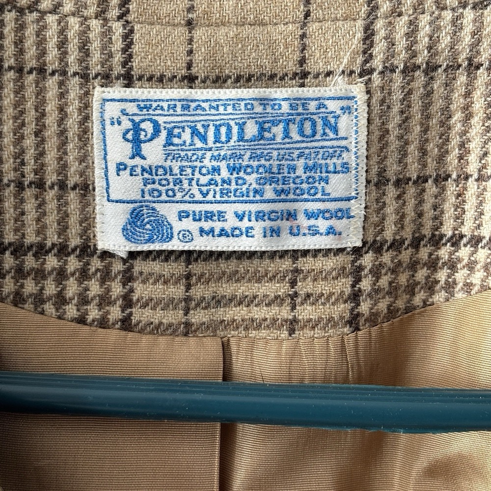 Vtg PENDLETON Brown Plaid 100% Virgin Wool Long Blazer Jacket Coat USA - Picture 2 of 6